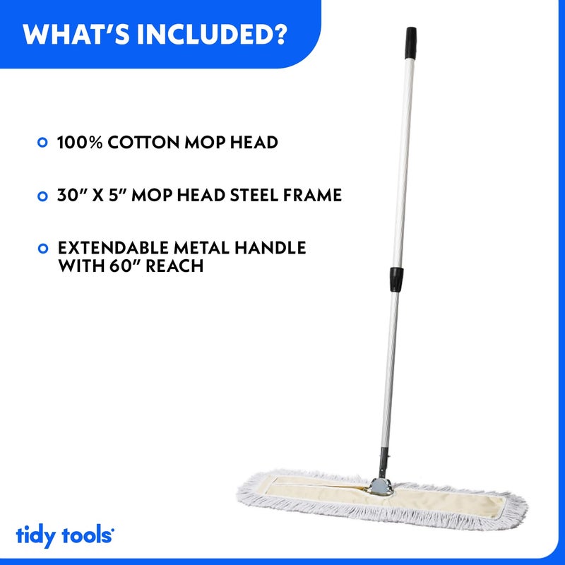 Tidy Tools Commercial Dust Mop â€“ 30 Inch Floor Sweeper for Hardwood, Reusable Cotton Mop Head, Extendable Handle, Dry Mop for Floor Cleaning & Janitorial Supplies - Image 3